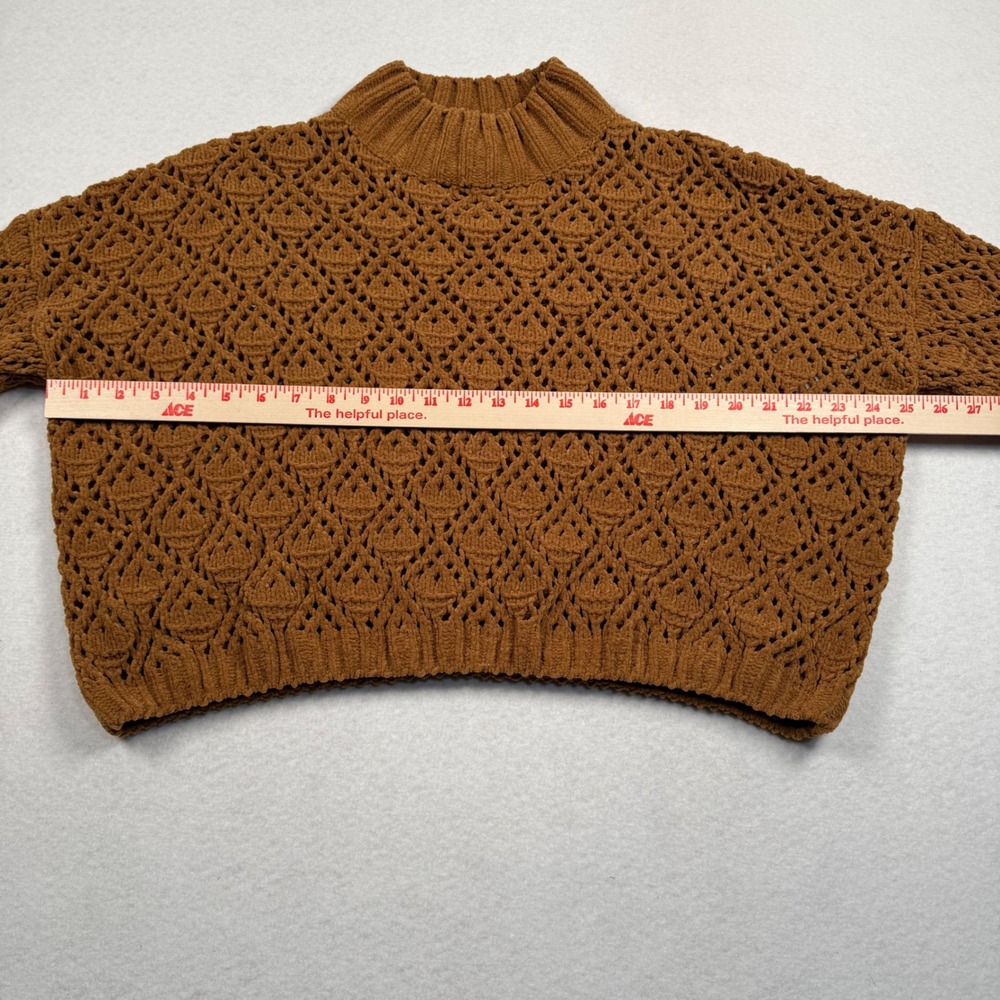 POL Sweater Womens Small Brown Open Knit Crochet Mock Neck Shirt Cropped JST634C - Picture 3 of 7